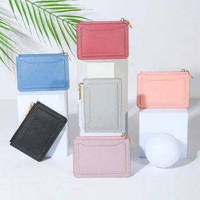 Cyflymder New Wallet Women's Short Wallet PU Leather Zipper Fashion Simple Casual Design Women's Multi-card Position Solid Color