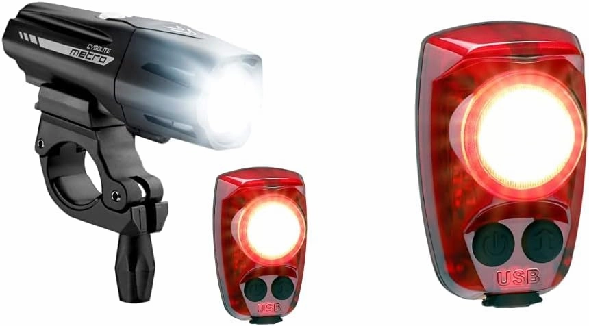 Cygolite Metro Plus 800 & Hotshot Pro 150 Bicycle Light Combo Set, Metro Plus 800 & Hotshot Pro 150 USB Rechargeable Bicycle Light Combo Set, Black, red