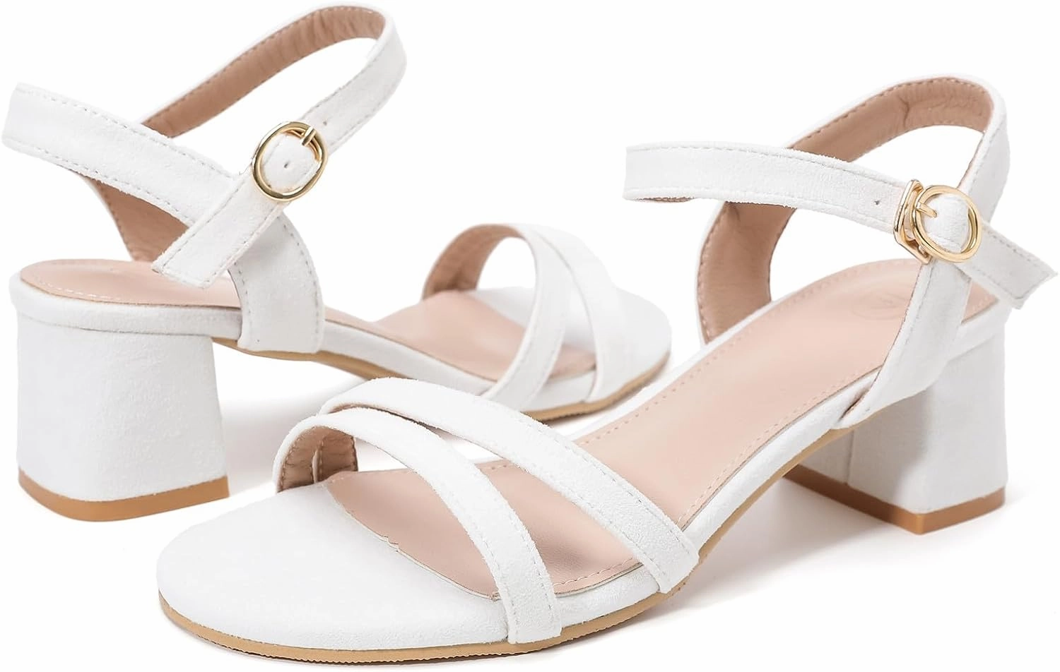 DADAWEN Women's Open Toe Ankle Strap Low Block Chunky Heels Sandals Party Wedding Dress Pumps Shoes