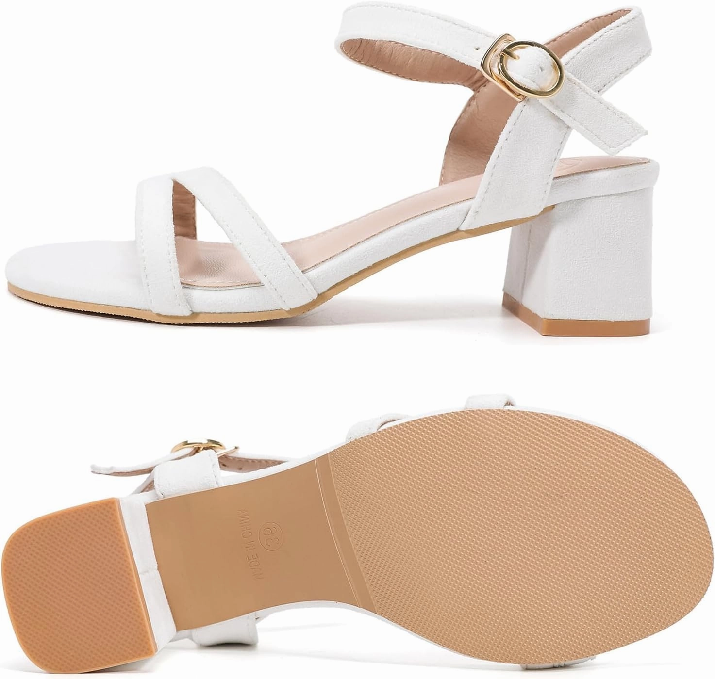 DADAWEN Women's Open Toe Ankle Strap Low Block Chunky Heels Sandals Party Wedding Dress Pumps Shoes