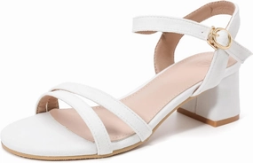 DADAWEN Women's Open Toe Ankle Strap Low Block Chunky Heels Sandals Party Wedding Dress Pumps Shoes