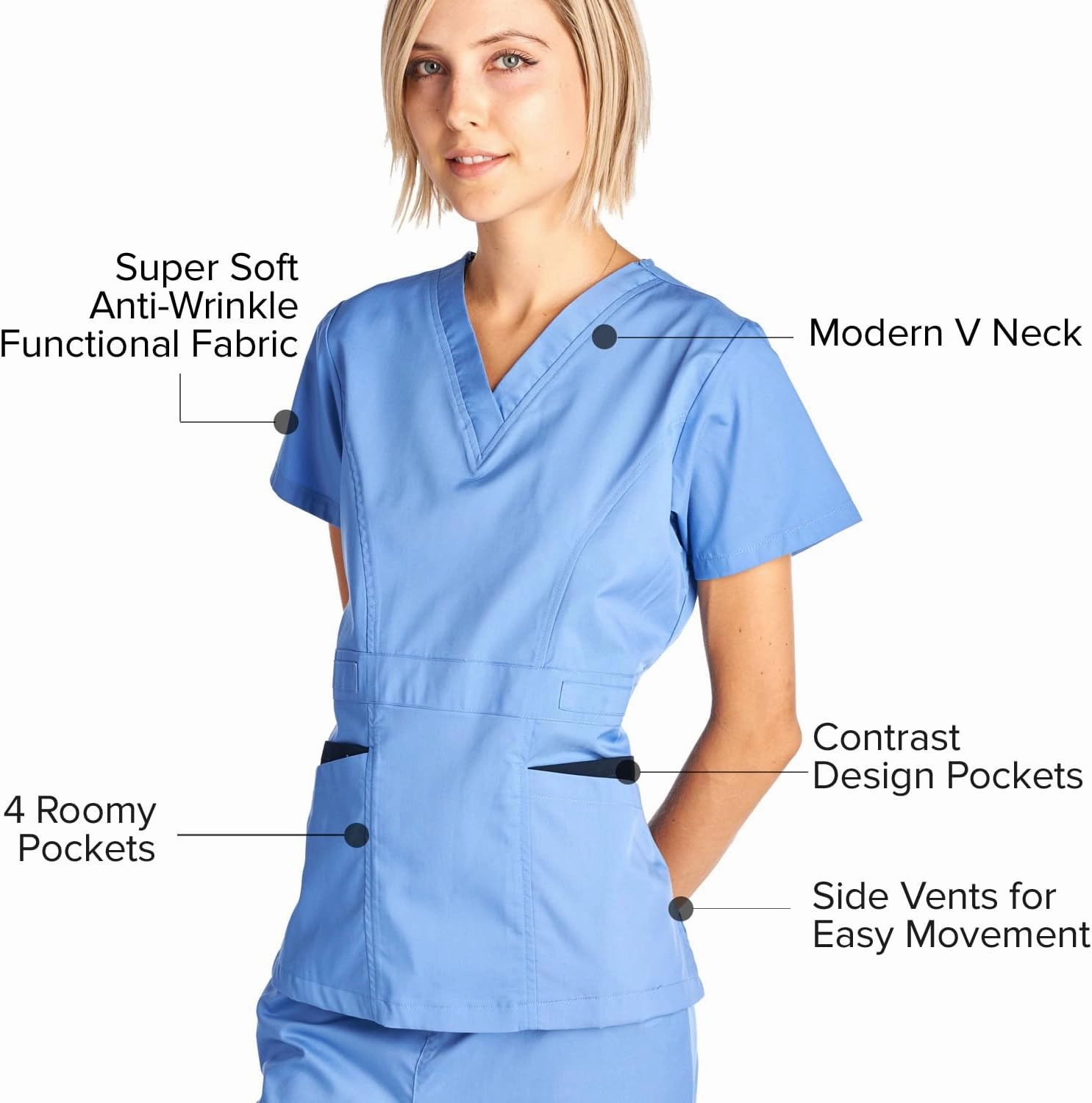 Dagacci Medical Uniform Women's Scrubs Set Stretch Ultra Soft Contrast Pocket