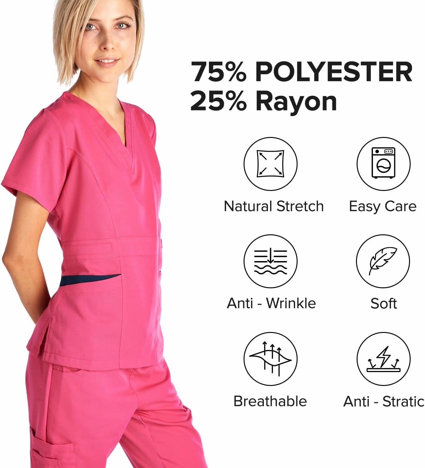 Dagacci Medical Uniform Women's Scrubs Set Stretch Ultra Soft Contrast Pocket