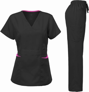 Dagacci Medical Uniform Women's Scrubs Set Stretch Ultra Soft Contrast Pocket