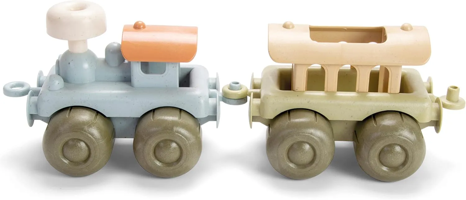 Dantoy: BIO Train Set - 2 Linking Toy Train Cars, Muted Colors, Indoor & Outdoor Play Vehicle, Caboose, Recycled Plastic, Kids & Toddlers Ages 2 
