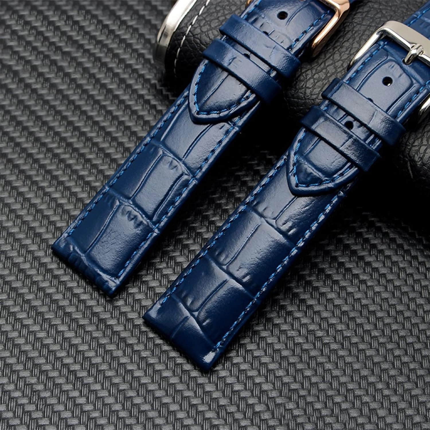 Dark blue Classic genuine leather watchband for brand wristband watch Strap with stainless steel clasp