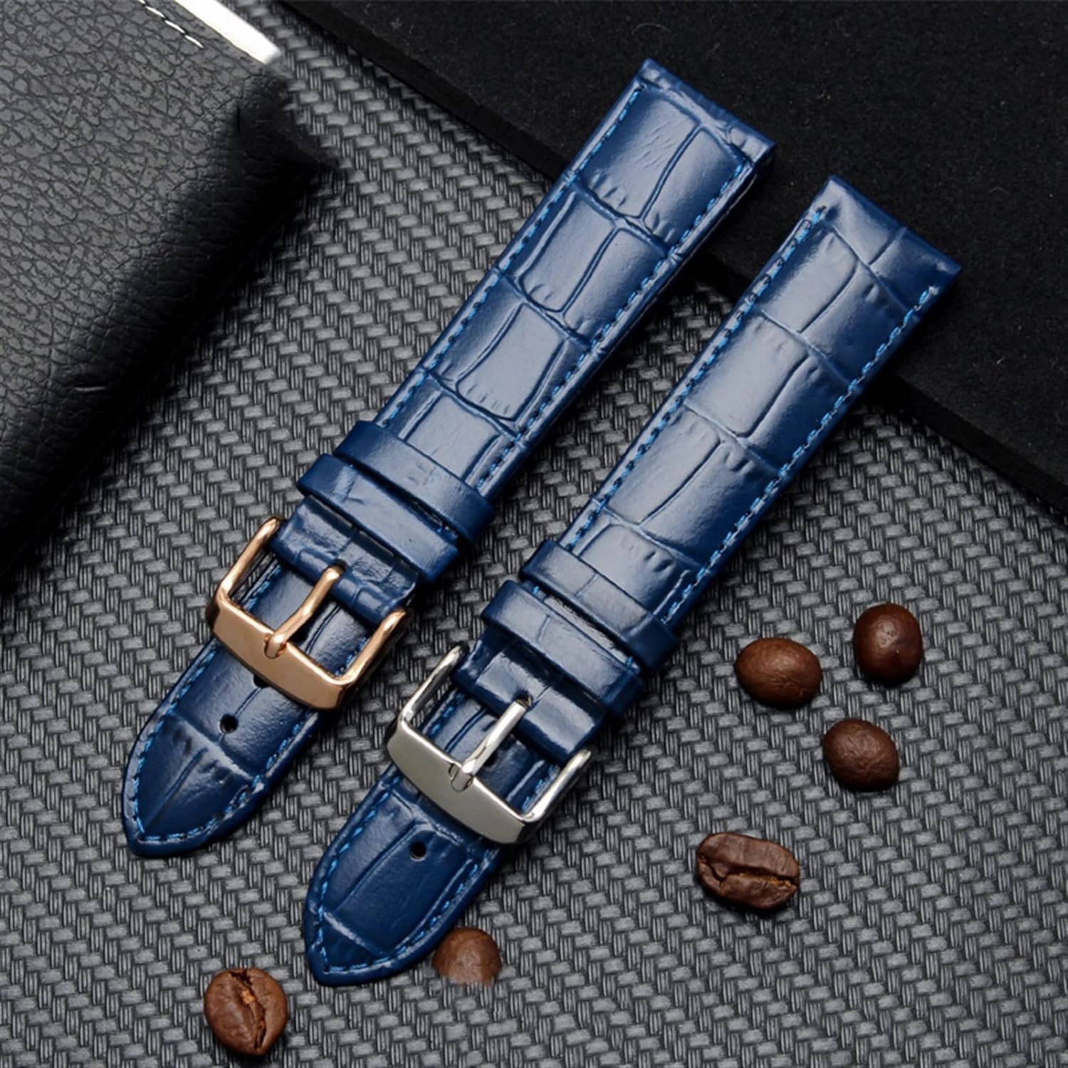 Dark blue Classic genuine leather watchband for brand wristband watch Strap with stainless steel clasp