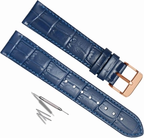 Dark blue Classic genuine leather watchband for brand wristband watch Strap with stainless steel clasp