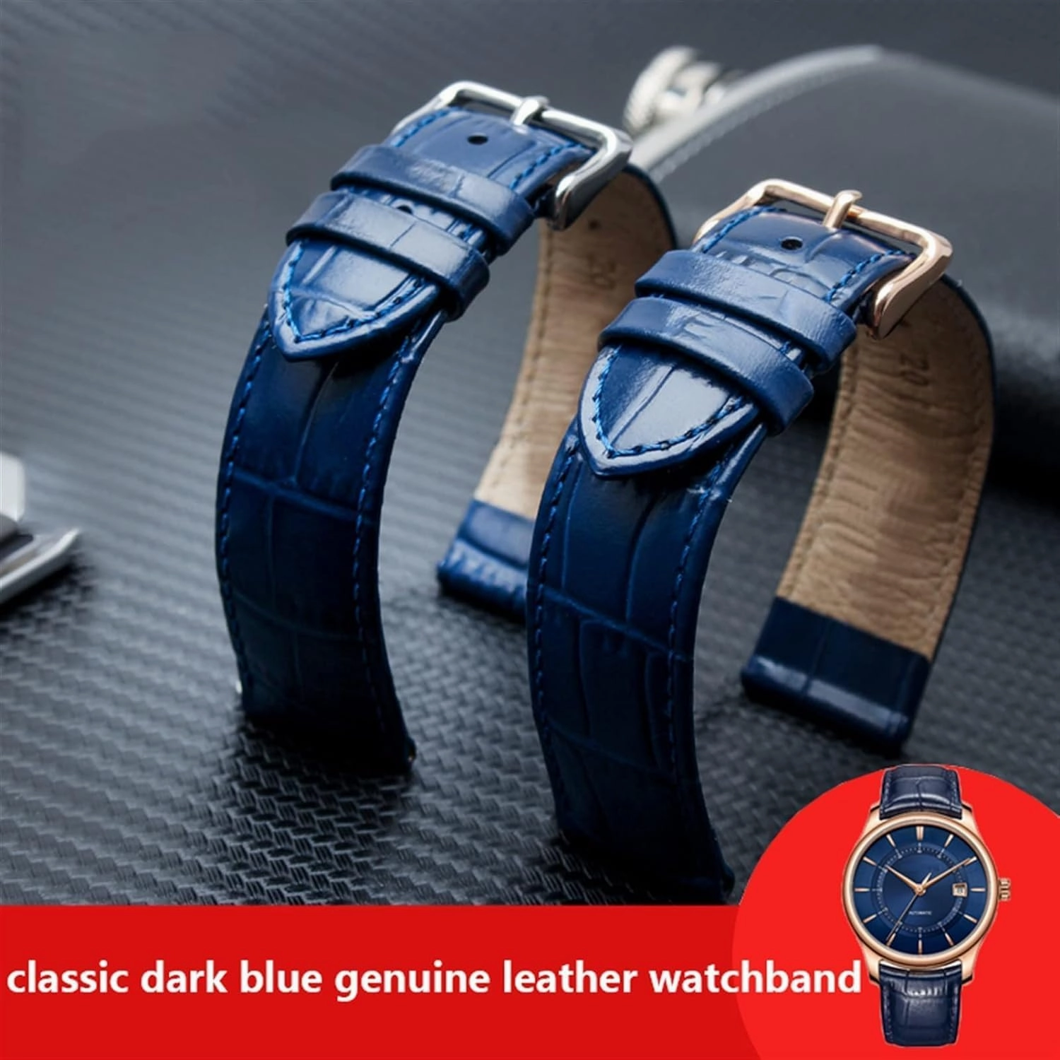 Dark blue Classic genuine leather watchband for brand wristband watch Strap with stainless steel clasp