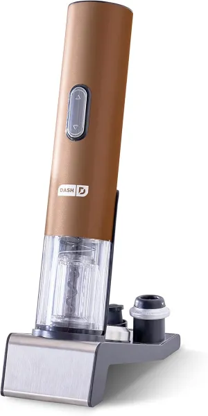 Dash Serve & Preserve Wine Set – Rechargeable Electric Wine Preservation System – Wine Bottle Opener, Vacuum Sealer, 2 Reusable Caps   Charging Base – Rose Gold