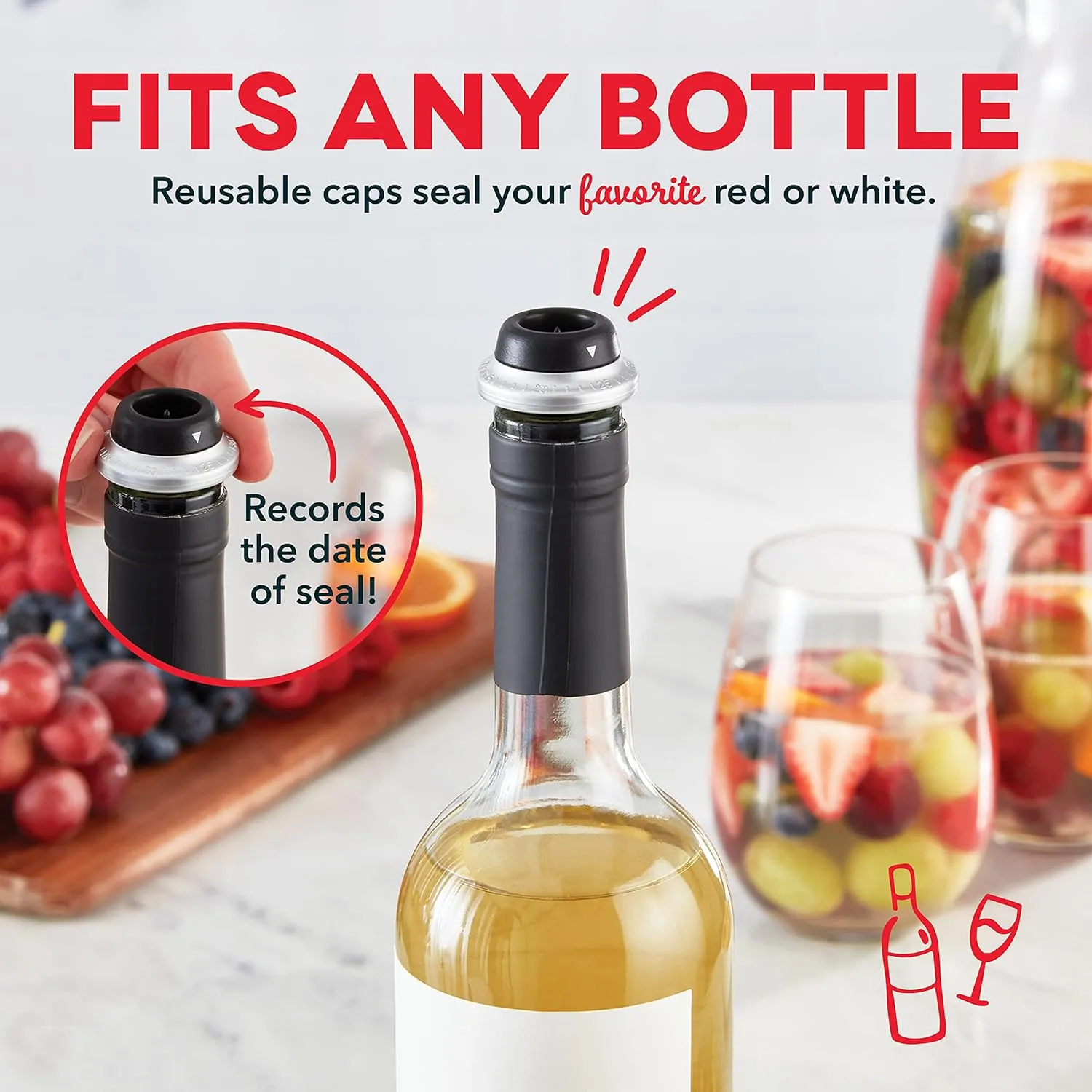 Dash Serve & Preserve Wine Set – Rechargeable Electric Wine Preservation System – Wine Bottle Opener, Vacuum Sealer, 2 Reusable Caps   Charging Base – Rose Gold