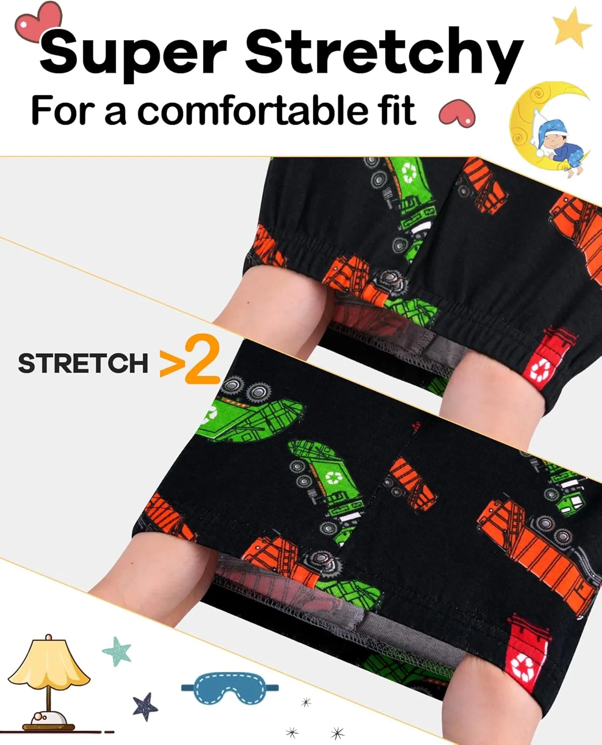 DAUGHTER QUEEN Boys Summer Pajamas Set 4 Pieces 100% Cotton Sleepwear Size 18 Months-12 Years