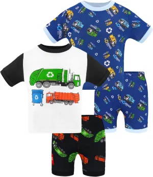 DAUGHTER QUEEN Boys Summer Pajamas Set 4 Pieces 100% Cotton Sleepwear Size 18 Months-12 Years