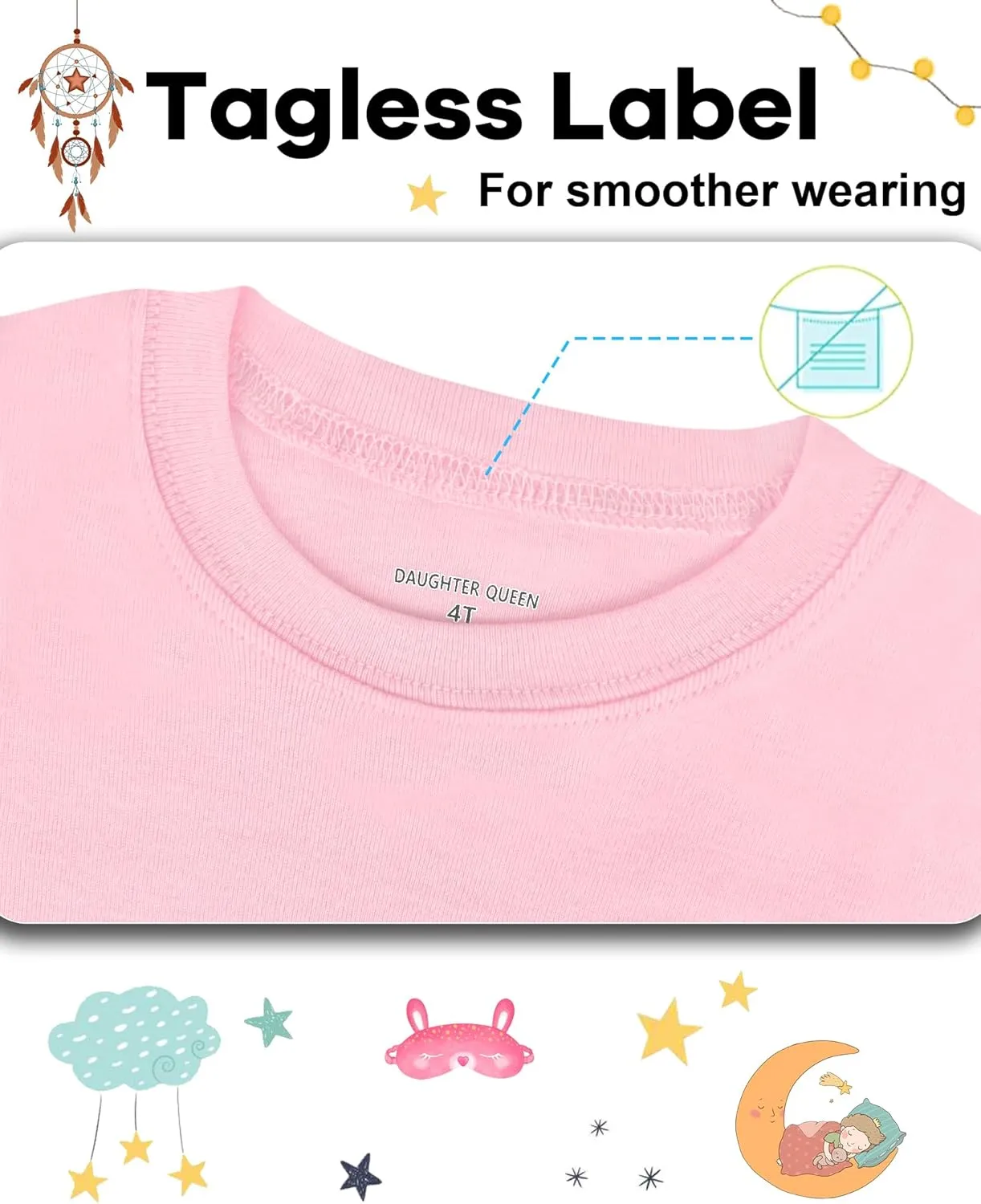 DAUGHTER QUEEN Girls 4 Pieces Cotton Pajamas Size 18 Months-12 Years