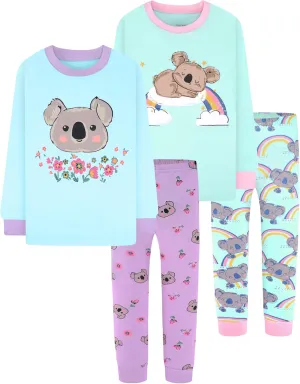DAUGHTER QUEEN Girls 4 Pieces Cotton Pajamas Size 18 Months-12 Years