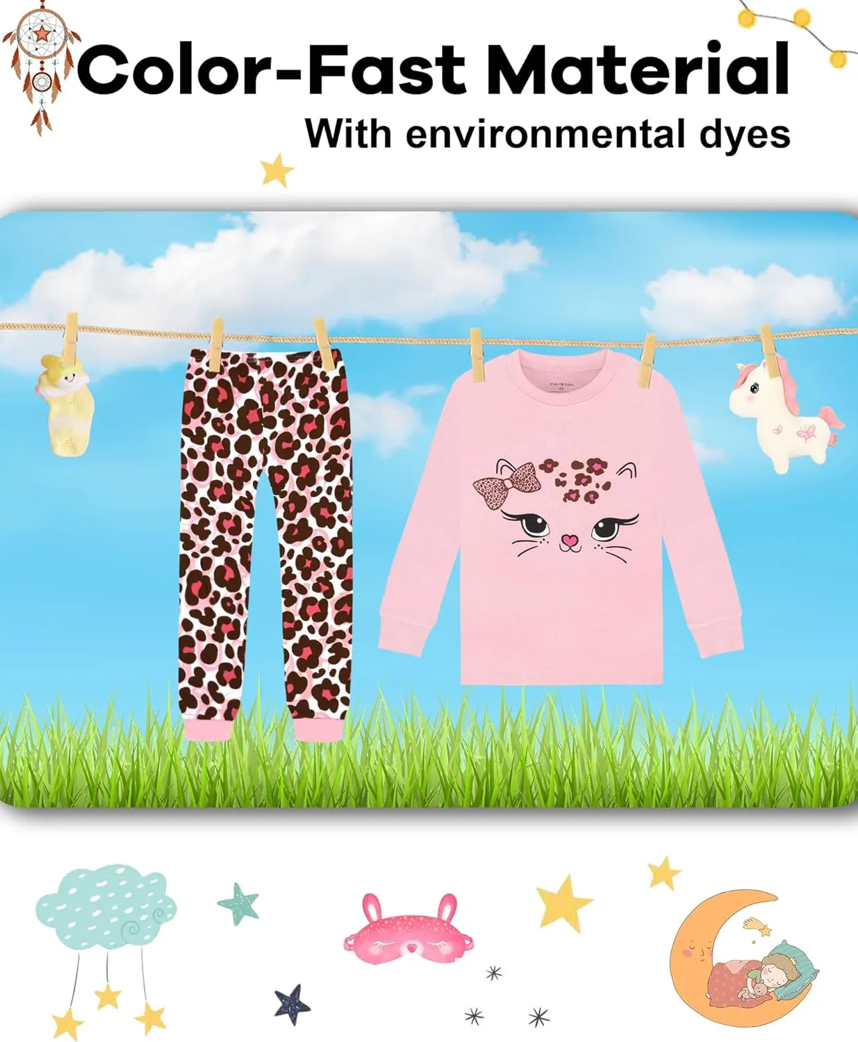 DAUGHTER QUEEN Girls 4 Pieces Cotton Pajamas Size 18 Months-12 Years
