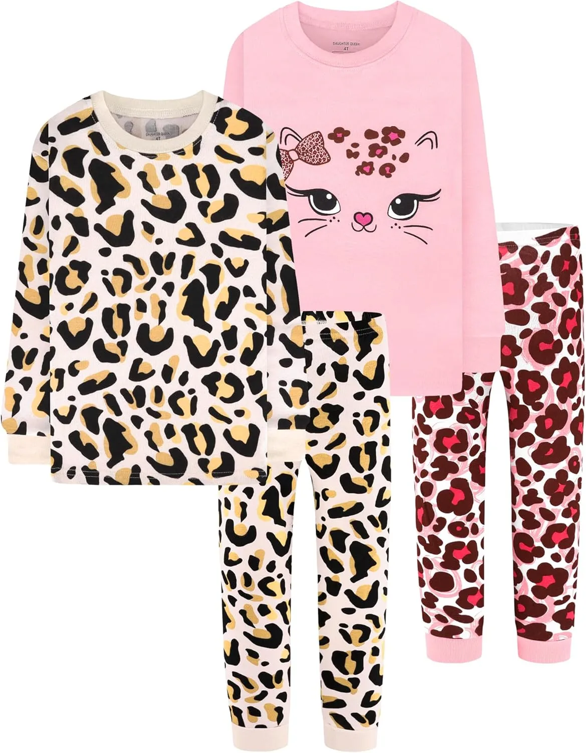 DAUGHTER QUEEN Girls 4 Pieces Cotton Pajamas Size 18 Months-12 Years
