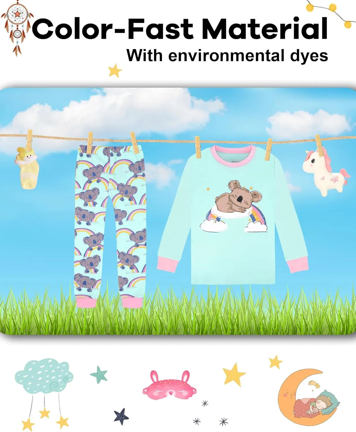 DAUGHTER QUEEN Girls 4 Pieces Cotton Pajamas Size 18 Months-12 Years