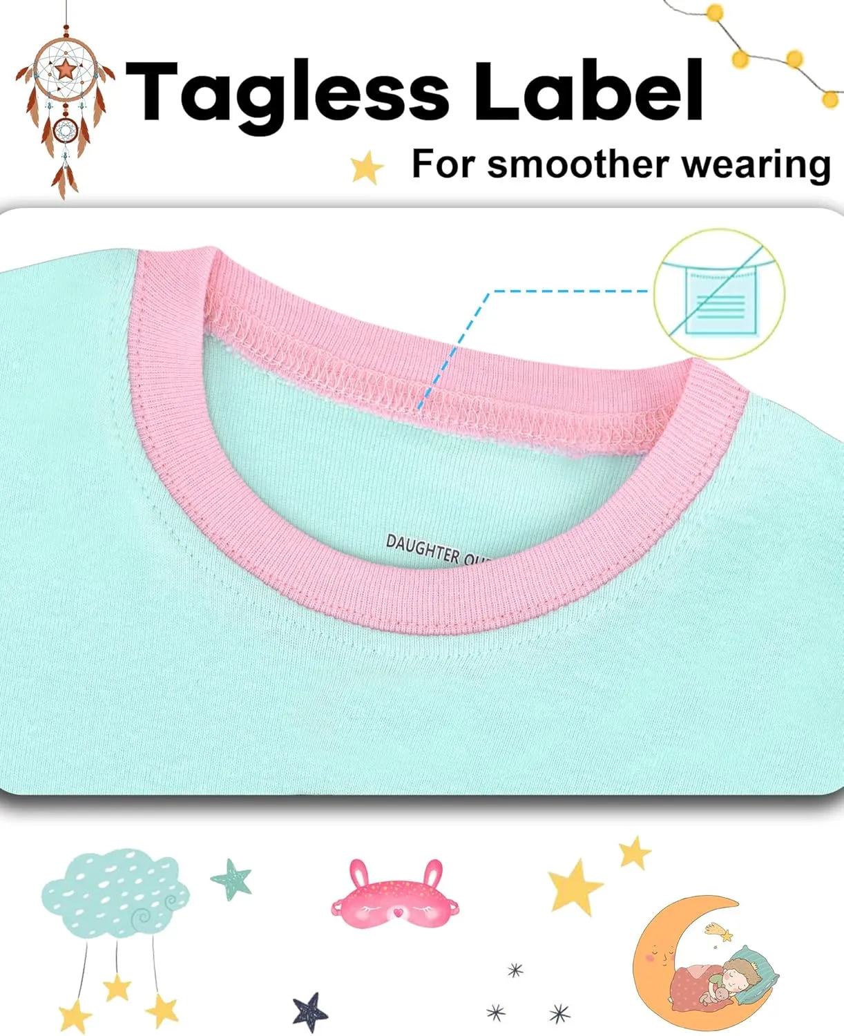 DAUGHTER QUEEN Girls 4 Pieces Cotton Pajamas Size 18 Months-12 Years