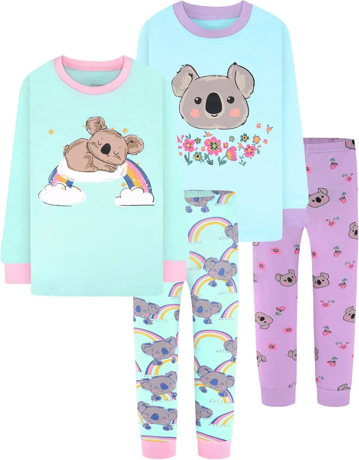 DAUGHTER QUEEN Girls 4 Pieces Cotton Pajamas Size 18 Months-12 Years