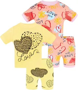 DAUGHTER QUEEN Girls Summer Pajamas Set 4 Pieces 100% Cotton Sleepwear Size 18 Months-12 Years
