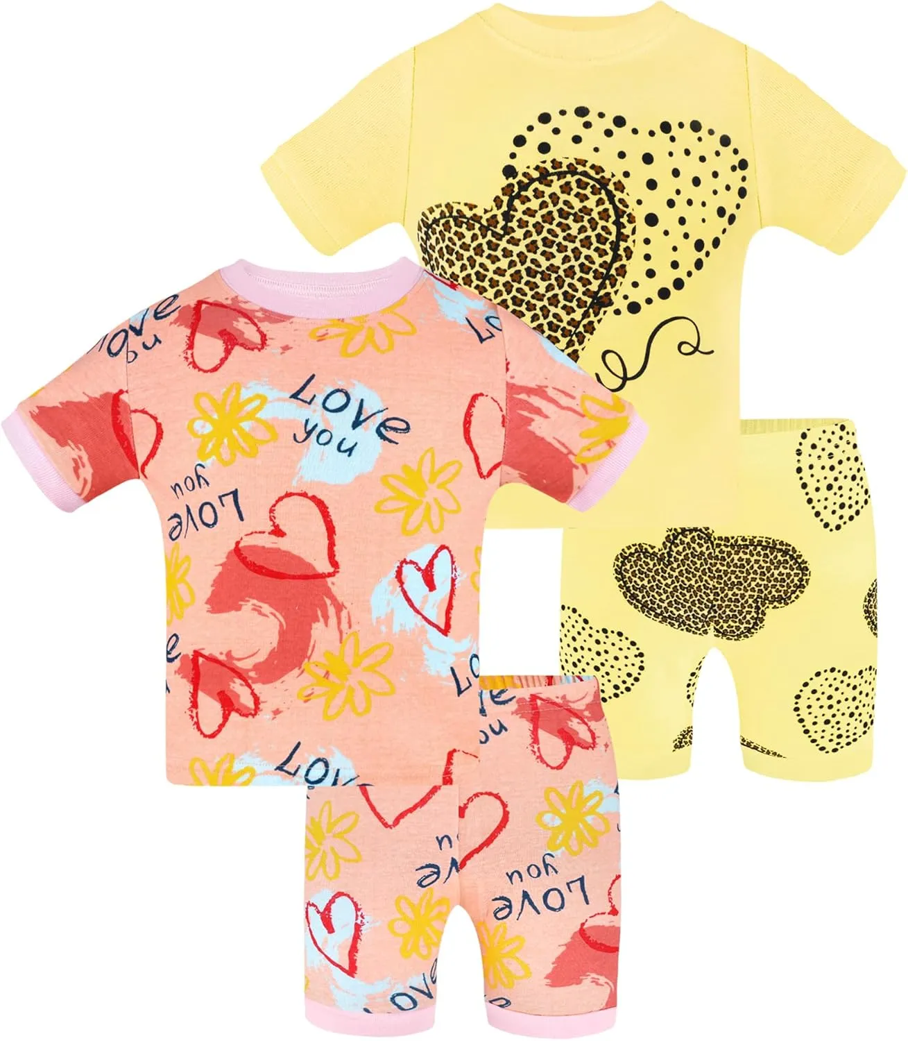 DAUGHTER QUEEN Girls Summer Pajamas Set 4 Pieces 100% Cotton Sleepwear Size 18 Months-12 Years