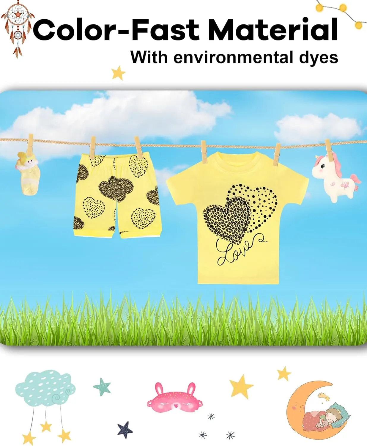 DAUGHTER QUEEN Girls Summer Pajamas Set 4 Pieces 100% Cotton Sleepwear Size 18 Months-12 Years