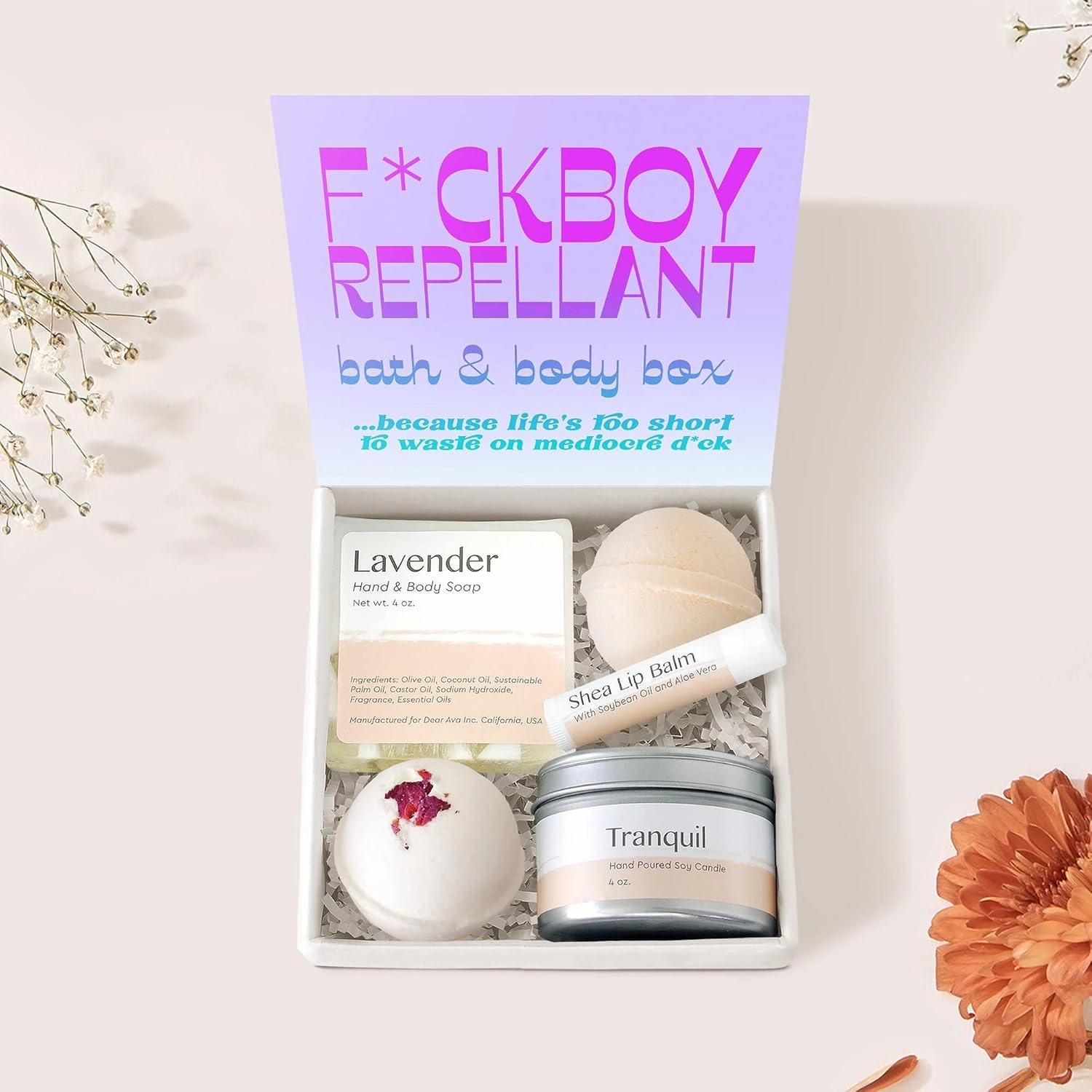 Dear Ava Spa Gifts for Women - Organic Self Care luxury Anti Stress Relaxing Bath and Body Kit Set Basket Box for Her with Heartfelt Card - Funny Gifting Idea for Girls
