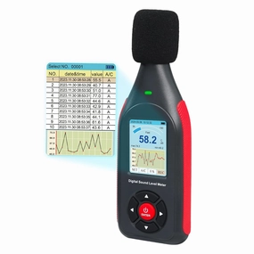 Decibel Meter Data Logger Digital Sound Decibel Meter, Sound Level Meter with 43,000 Data Record & Export, Rechargeable Noise Meter with A/C Frequency&DC output, 3-Color Alarm, Real Time Measurement