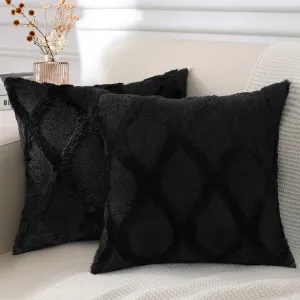 decorUhome Throw Pillow Covers 20x20 Inch Set of 2, Soft Plush Faux Fur Wool Black Couch Pillow Covers, Decorative Neutral Pillow Cases for Bed Sofa Living Room Home Decor