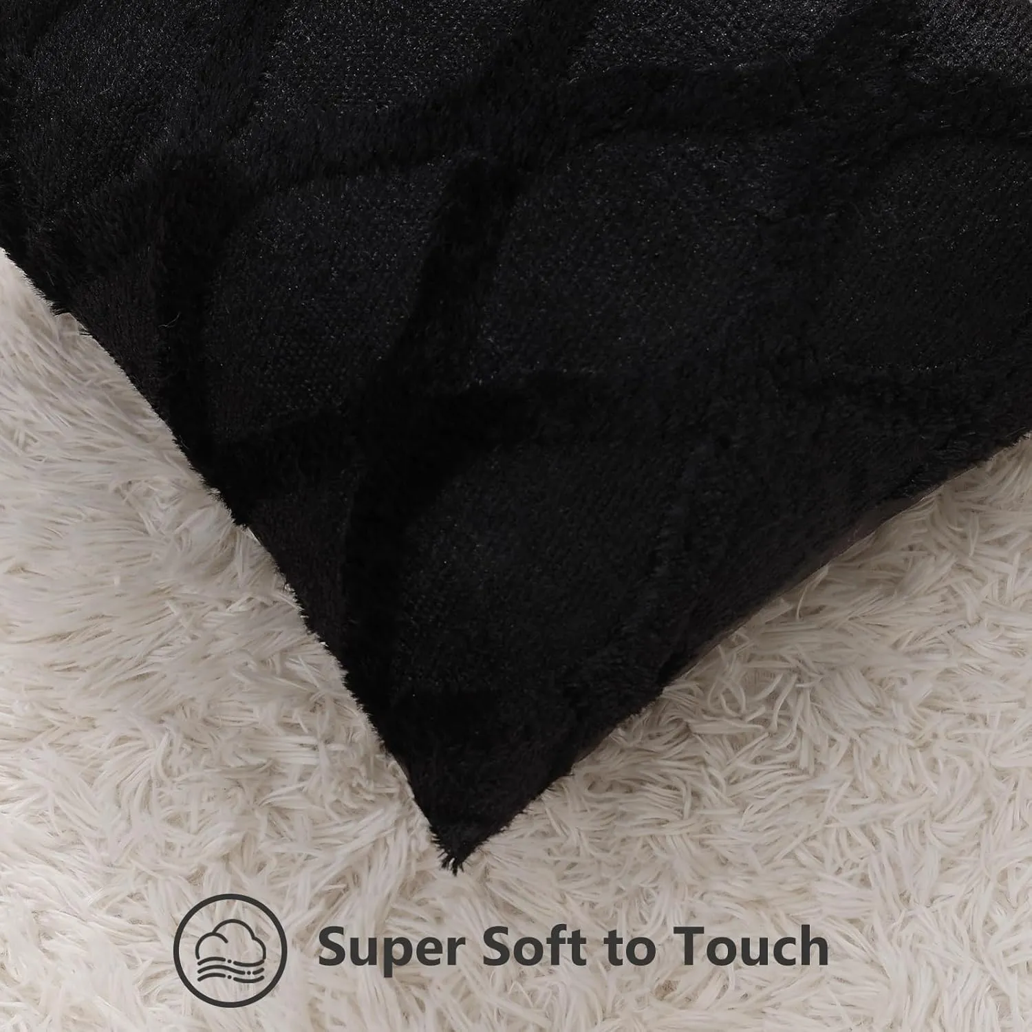 decorUhome Throw Pillow Covers 20x20 Inch Set of 2, Soft Plush Faux Fur Wool Black Couch Pillow Covers, Decorative Neutral Pillow Cases for Bed Sofa Living Room Home Decor