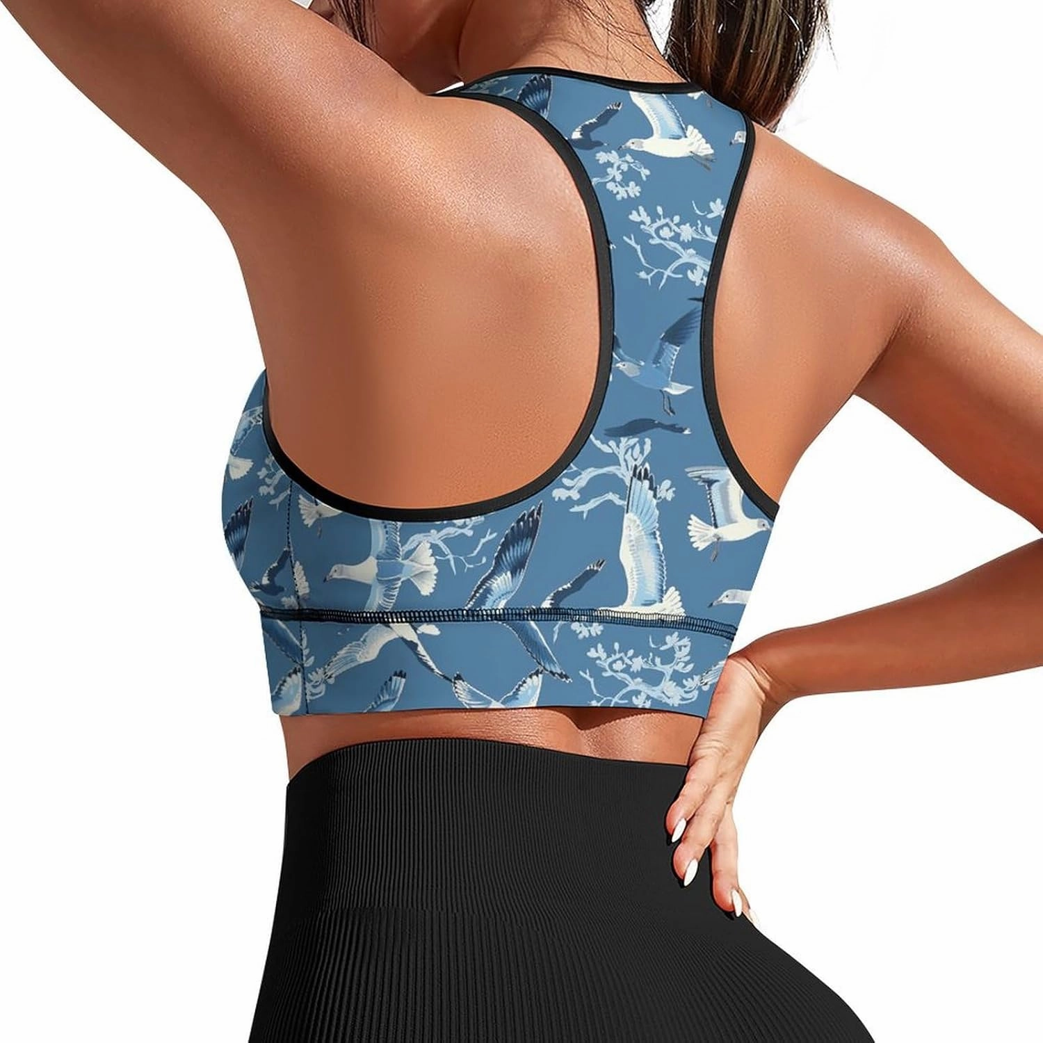 Delerain Seagull Women Sports Bra with Pads Yoga Tank Tops Fitness Workout Running Crop Top U Neck