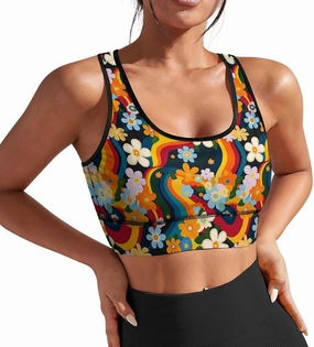 Delerain Seagull Women Sports Bra with Pads Yoga Tank Tops Fitness Workout Running Crop Top U Neck