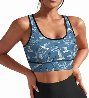 Delerain Seagull Women Sports Bra with Pads Yoga Tank Tops Fitness Workout Running Crop Top U Neck