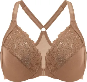 DELIMIRA Women's Front Closure Plus Size Full Coverage Lace Underwire Racerback Bra