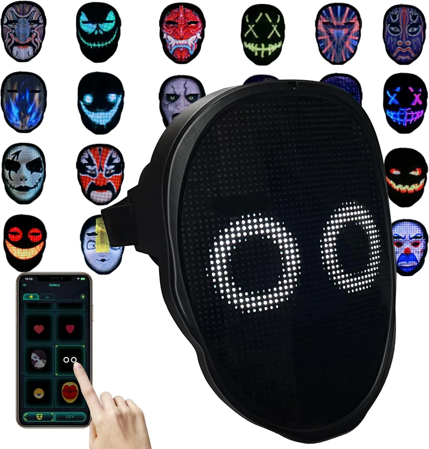 Depointer Life Led Mask with Rechargeable Bluetooth-compatible App Controlled, Customizable Shining Mask, Lighted Face Transforming Mask, unisex-child