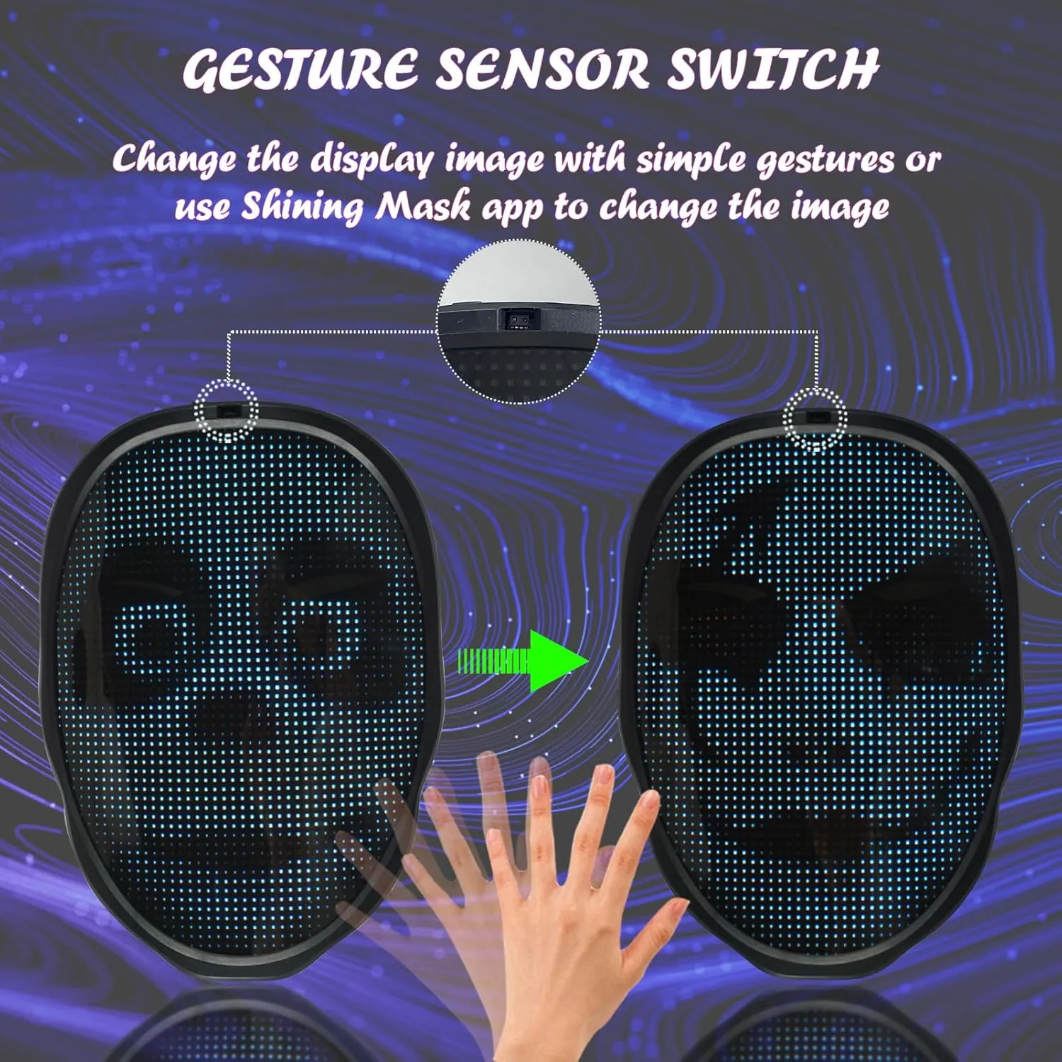 Depointer Life Led Mask with Rechargeable Bluetooth-compatible App Controlled, Customizable Shining Mask, Lighted Face Transforming Mask, unisex-child