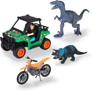 DICKIE TOYS Dinosaur Playset - UTV Quad Bike with Friction, Motorcross, Dinosaurs, Bendable Figure, 1:24, Ages 3 
