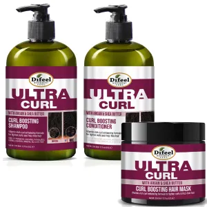 Difeel Ultra Curl 3-PC Curl Enhancing Hair Care Set : Ultra Curl Shampoo 12 oz, Conditioner 12 oz & Hair Mask 12 oz Set