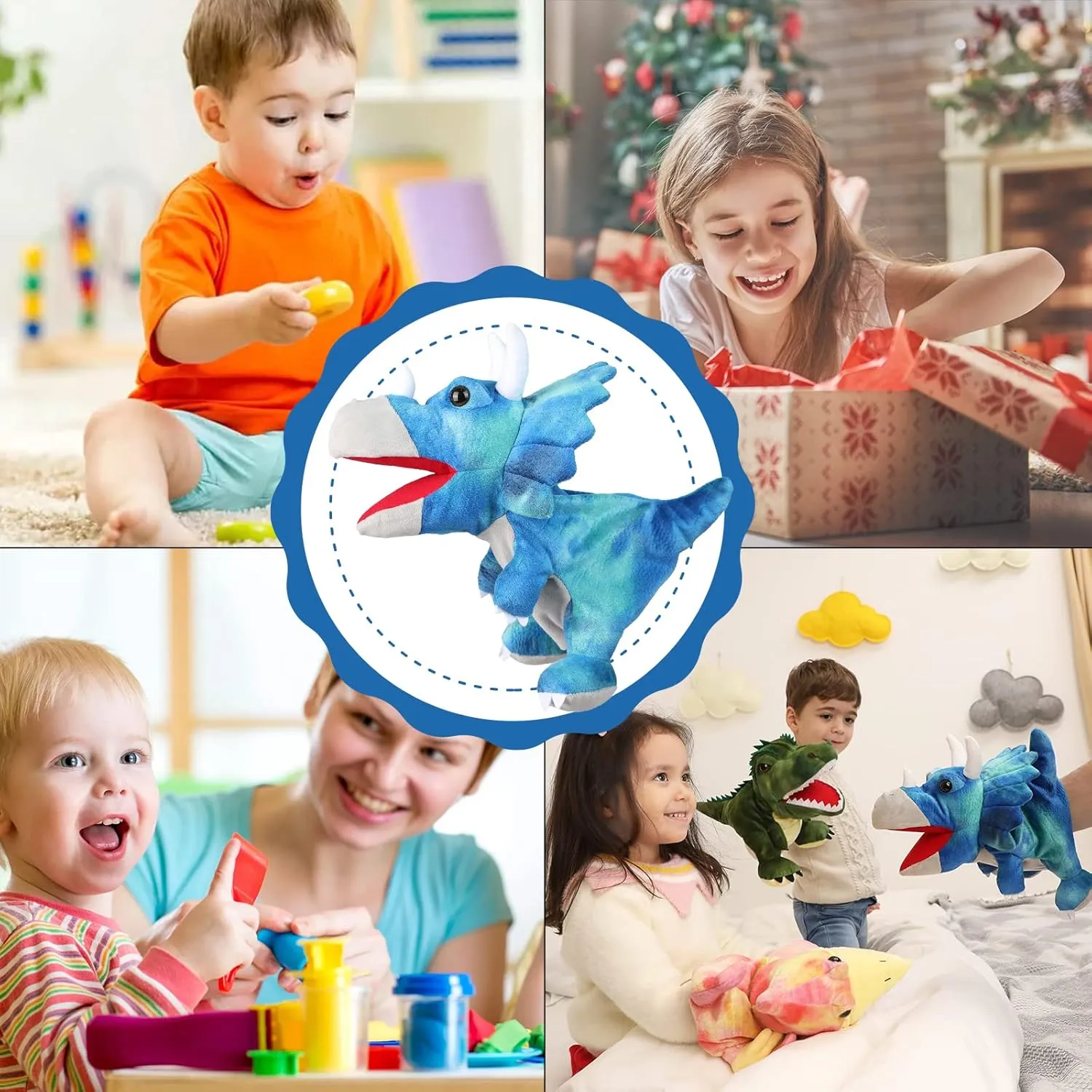 Dinosaur Hand Puppets for Kids, Hand Puppet Dinosaur Toys Puppets Dinosaur Plush Puppet Stuffed Puppet Story Toys Finger Puppets Dinosaur Toys for Kids 3 5 7 8 12