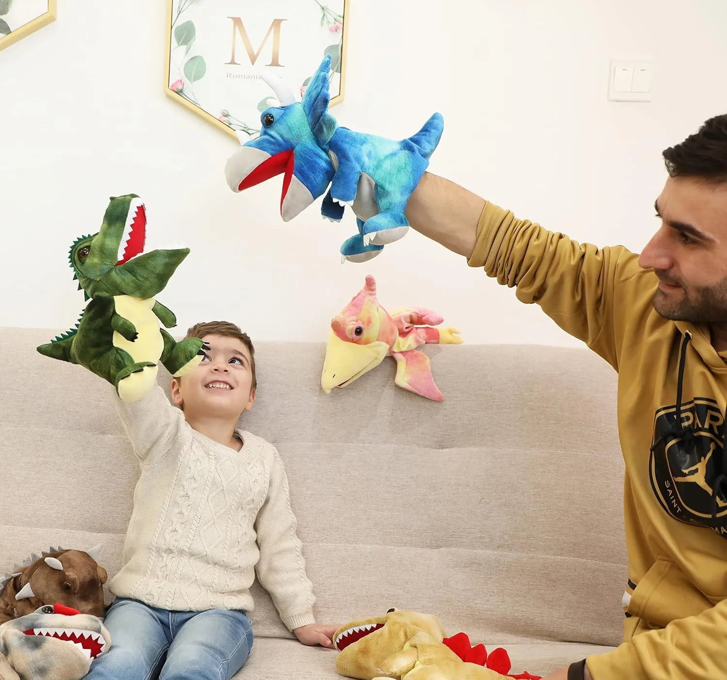 Dinosaur Hand Puppets for Kids, Hand Puppet Dinosaur Toys Puppets Dinosaur Plush Puppet Stuffed Puppet Story Toys Finger Puppets Dinosaur Toys for Kids 3 5 7 8 12