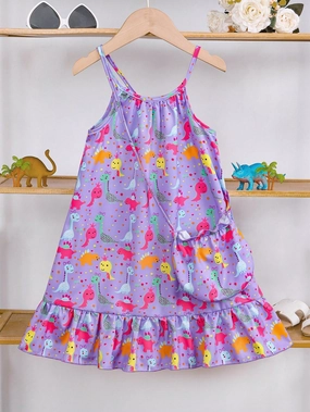 Dinosaur dresses| Girl's Cartoon Dinosaur Print Midi Dress