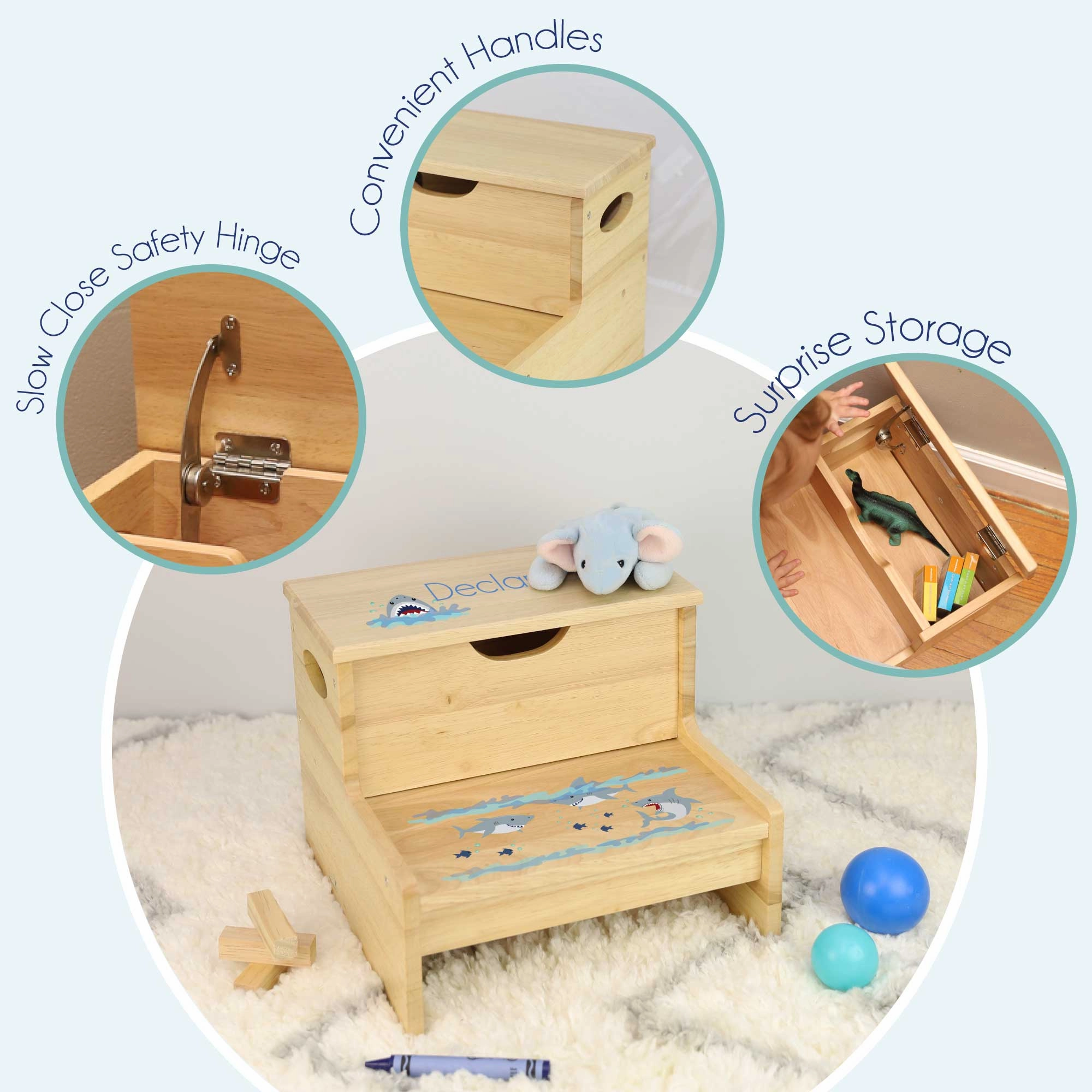 Dinosaur Natural Storage Step Stool