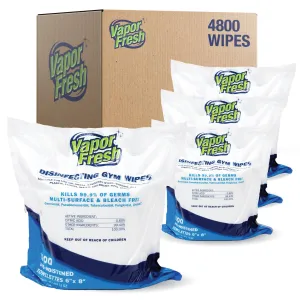 Disinfecting Gym Wipes - 4 x 1200 Count (4,800 Total Wipes) Plant Based and Free of Quats - Safe On All Fitness Equipment - 4 Refill Rolls - Fits All Dispensers