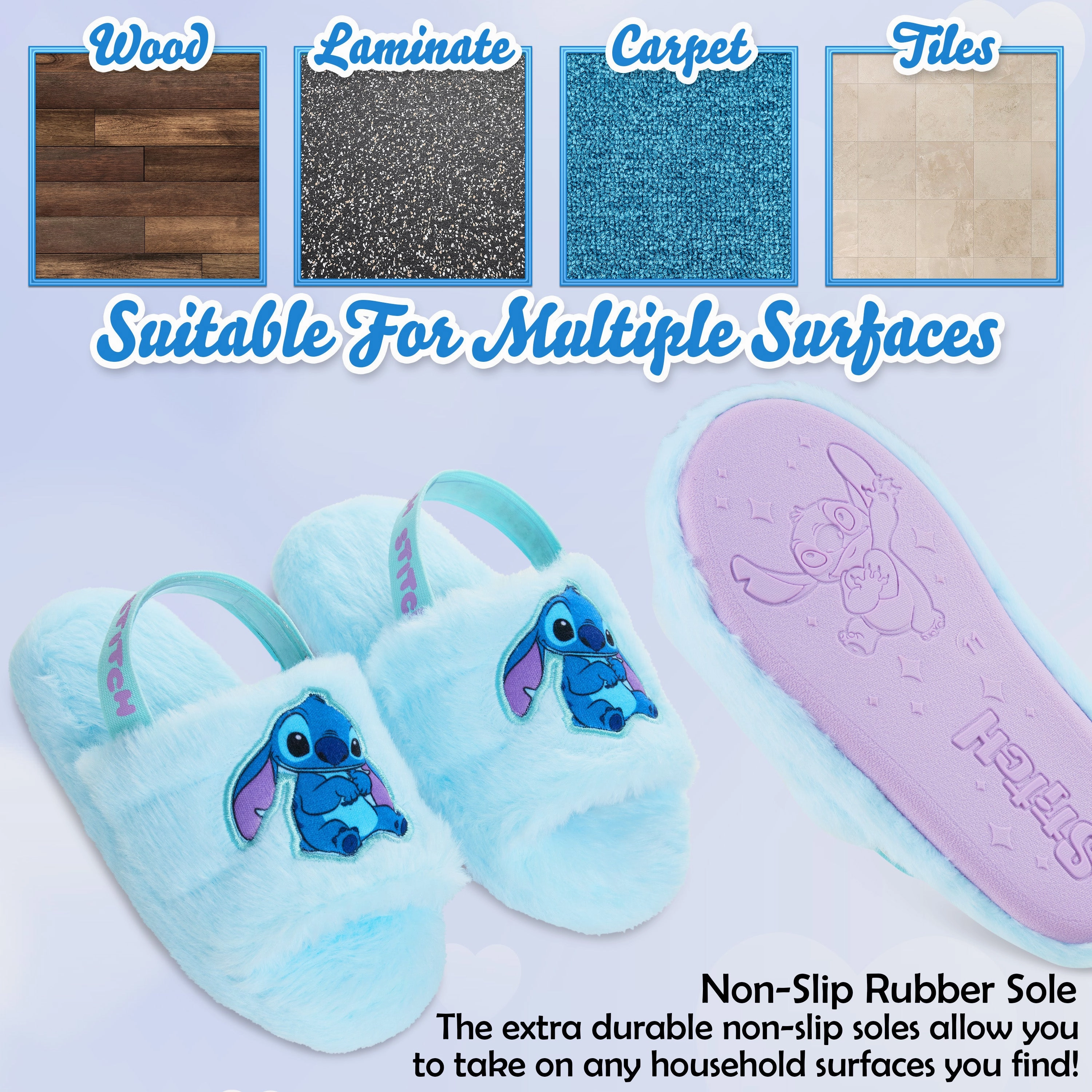 Disney Stitch Girls Fluffy Slippers, Comfy Mule House Shoes - Stitch Gifts for Girls