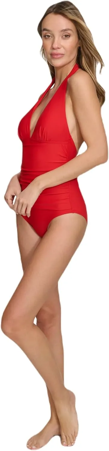 DKNY Women's Trangle Halter One Piece Swimsuit