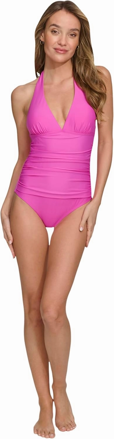 DKNY Women's Trangle Halter One Piece Swimsuit