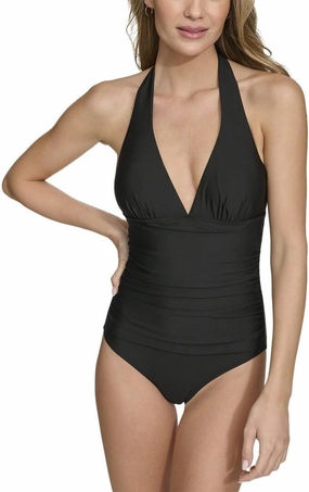 DKNY Women's Trangle Halter One Piece Swimsuit