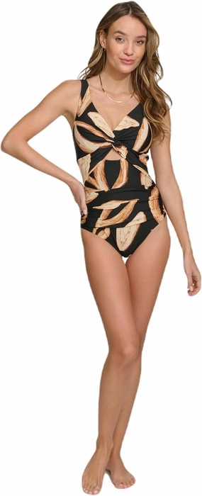 DKNY Women's Twist Front Keyhole One Piece Swimsuit