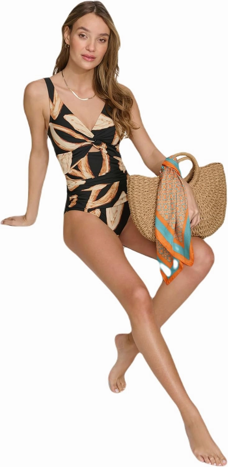 DKNY Women's Twist Front Keyhole One Piece Swimsuit